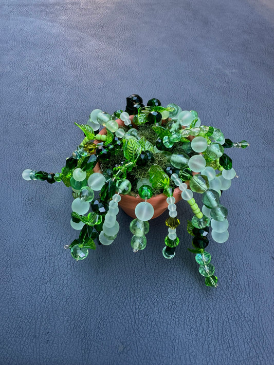 Glass Beaded Succulent Cactus – Faux Plant in Terra Cotta Pot – Handmade Bead Art Decor