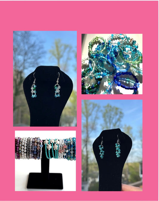 Charm & Sparkle: 7-Piece Handmade Mystery Jewelry Bag with Beaded Bracelets and Earrings