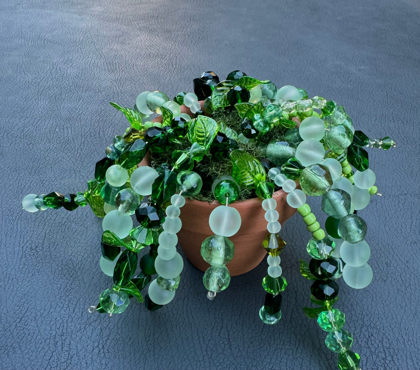 Glass Beaded Succulent Cactus – Faux Plant in Terra Cotta Pot – Handmade Bead Art Decor