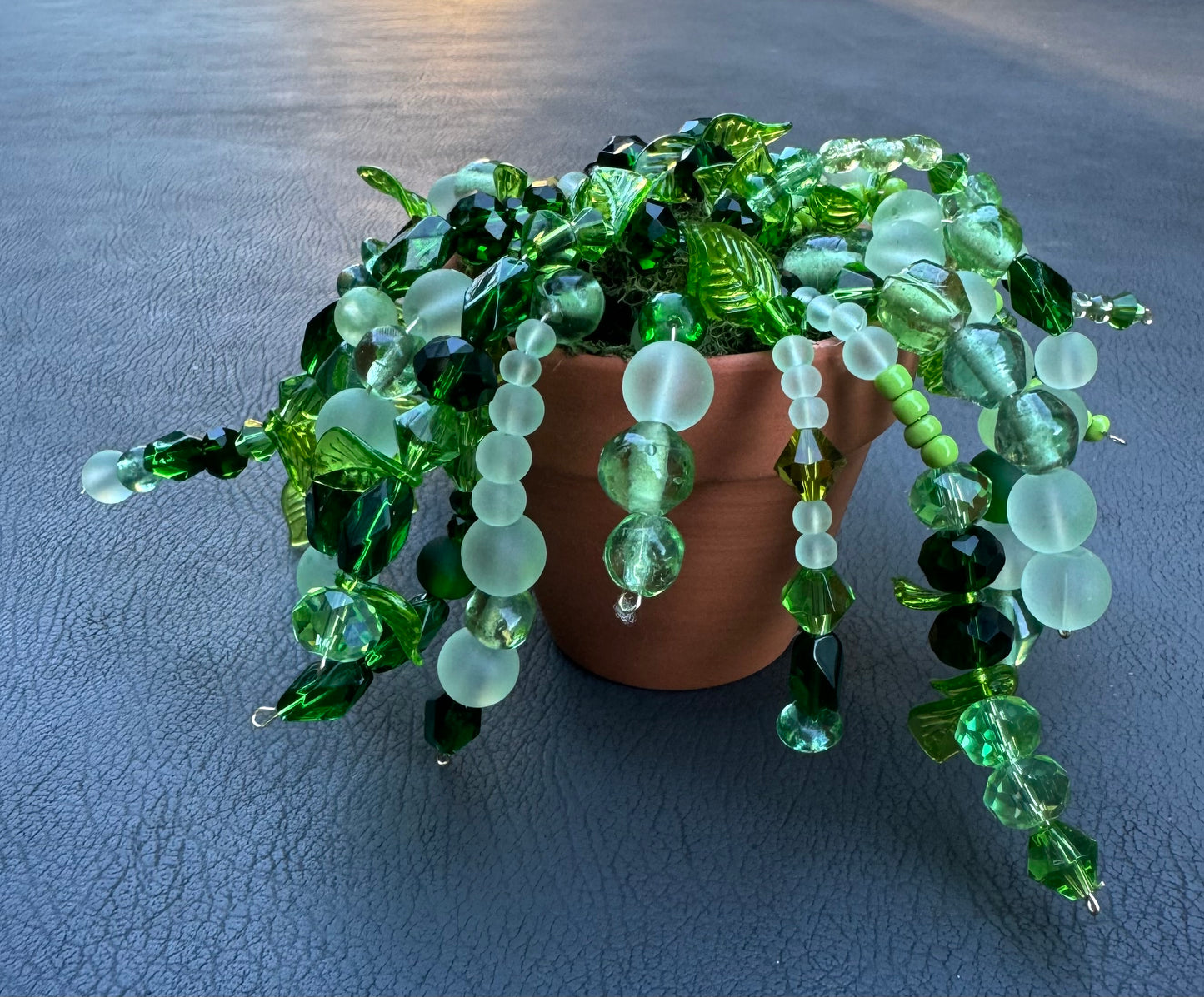 Glass Beaded Succulent Cactus – Faux Plant in Terra Cotta Pot – Handmade Bead Art Decor
