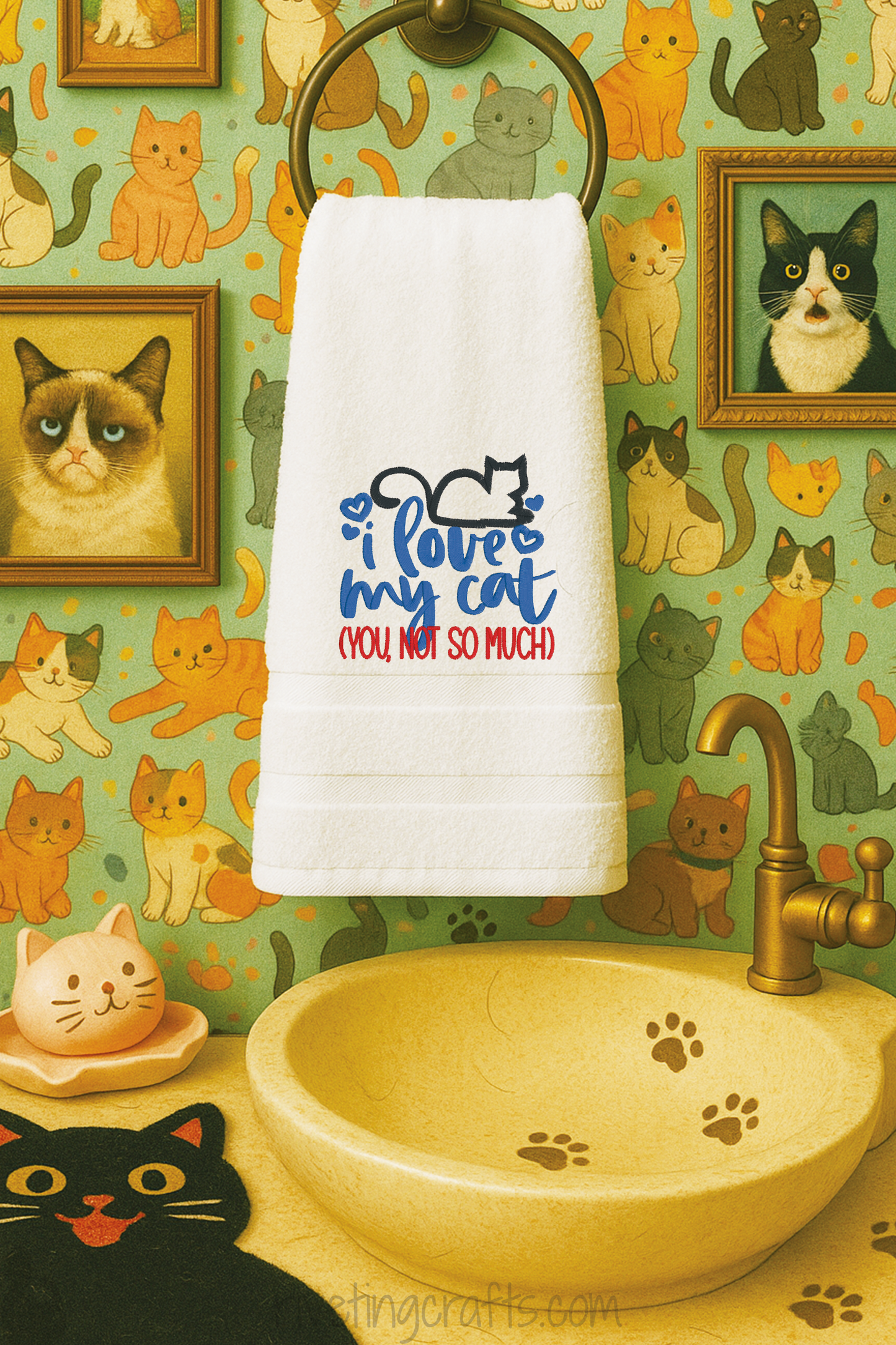 Funny Cat Hand Towel – “I Love My Cat You Not So Much”