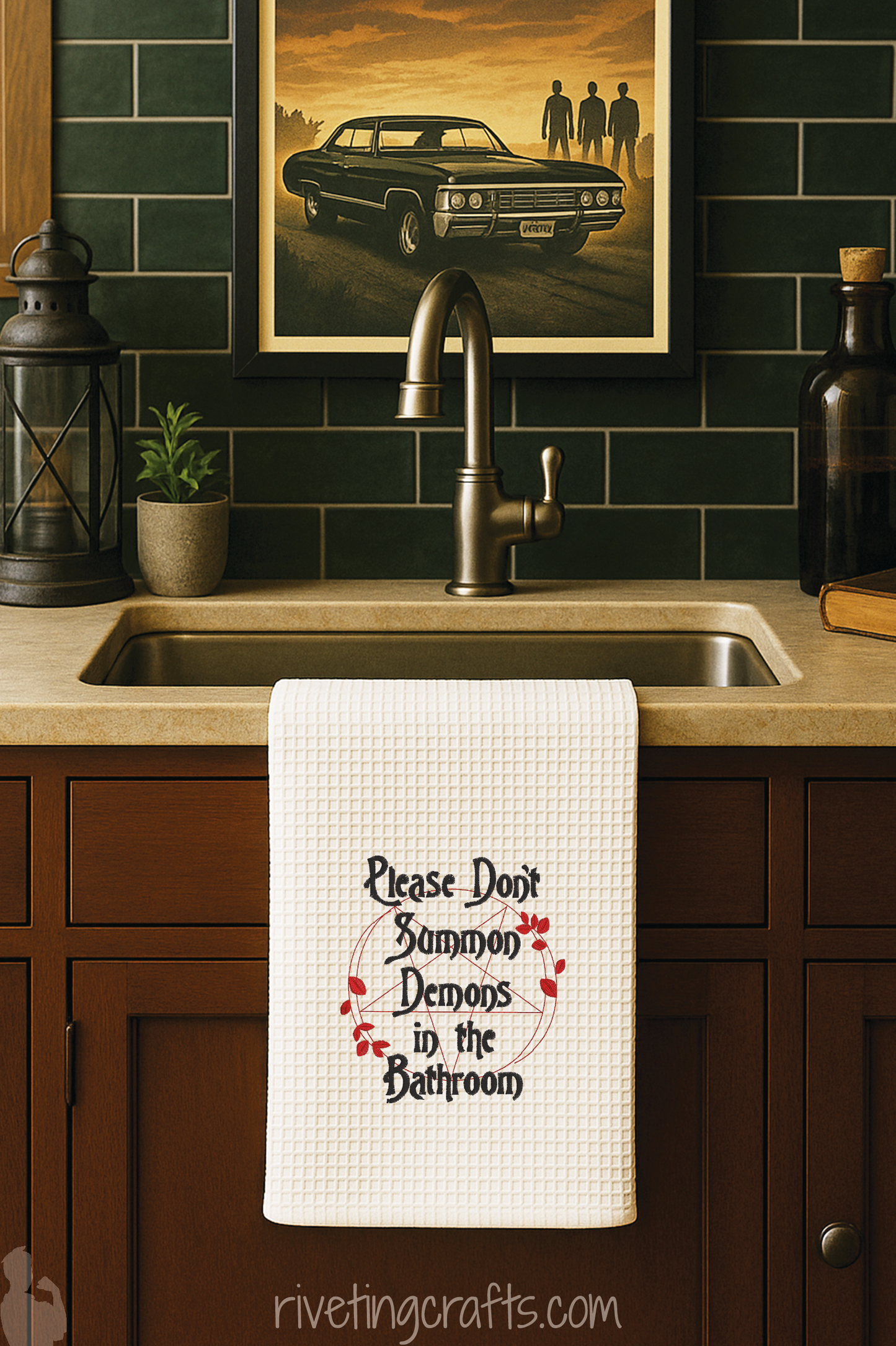 Demons, Witches, Pentagrams & Petals Hand Towel