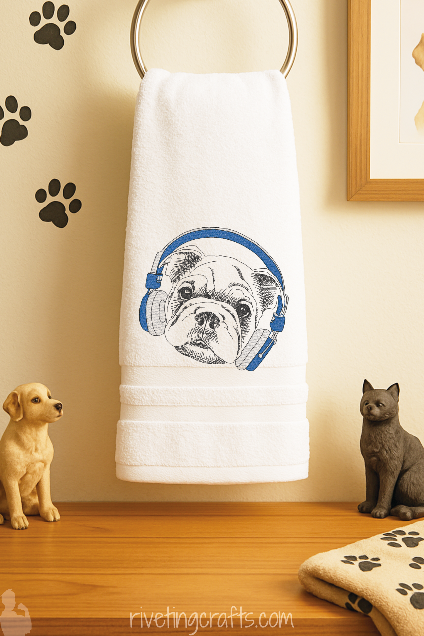 Puppy Headphones Hand Towel