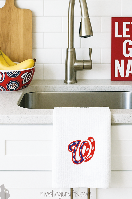 Washington Pride Hand Towel – Red and White Embroidered Baseball-Themed Kitchen Decor