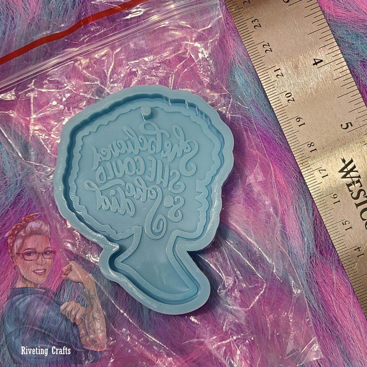 Afro Woman w/Believe Quote Keychain Silicone Mold