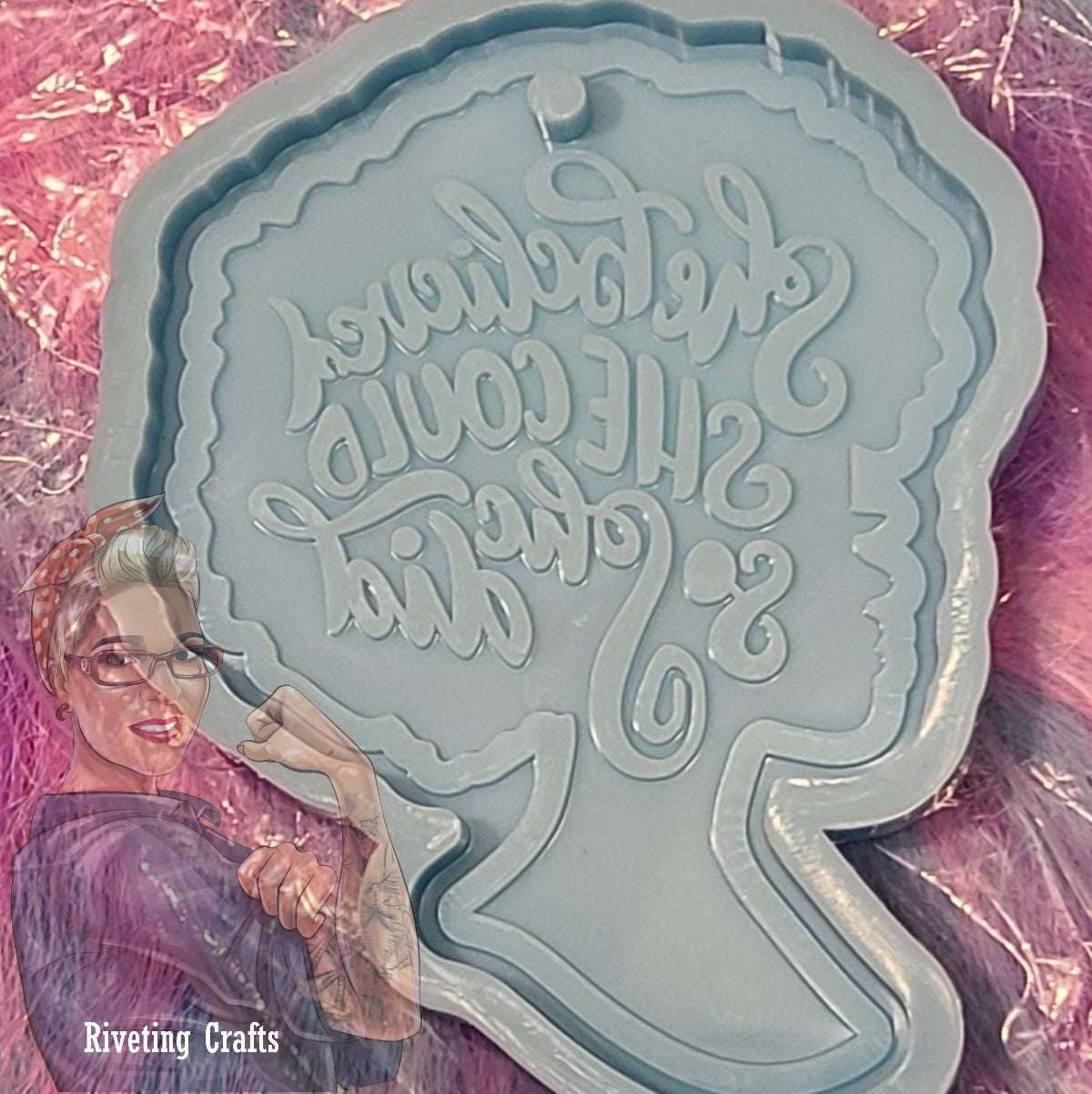 Afro Woman w/Believe Quote Keychain Silicone Mold