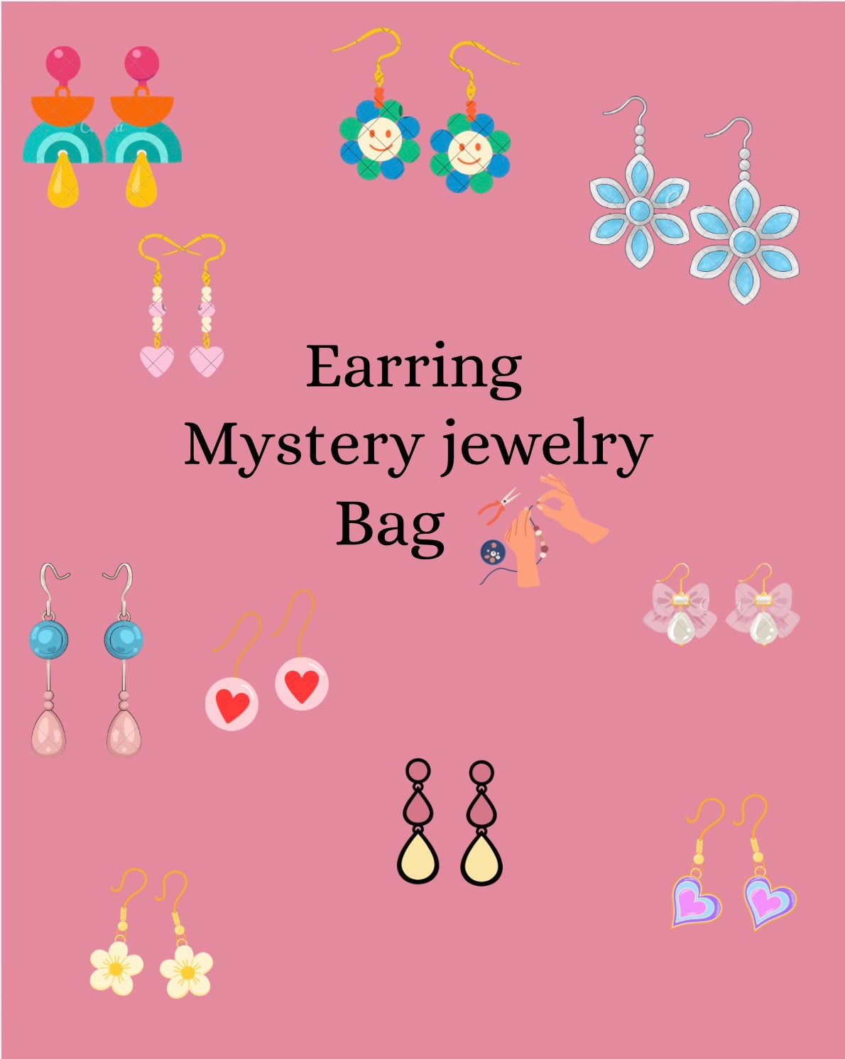 Sparkle & Surprise: 7-Pair Handmade Beaded Mystery Earring Set for Sensitive Ears