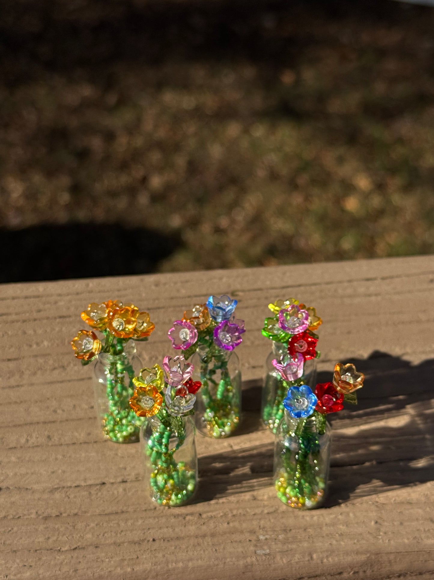 Everlasting Blooms: Handmade Mini Beaded Flower Bouquet in Glass Vase