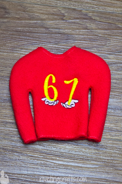 Ambiguous "6-7" Elf Sweater for Holiday Scout - 12 inch Doll Clothes Prop Outfit