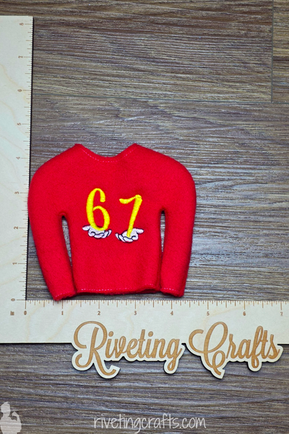 Ambiguous "6-7" Elf Sweater for Holiday Scout - 12 inch Doll Clothes Prop Outfit