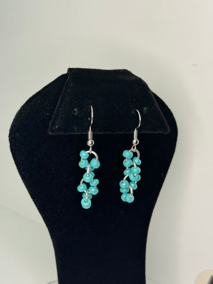 Sea Breeze Aqua Beaded Dangle Earrings