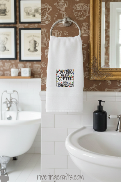 Coffee & Contemplation Kitchen Towel – Retro Alphabet Christmas Lights Home Decor