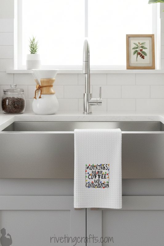 Coffee & Contemplation Kitchen Towel – Retro Alphabet Christmas Lights Home Decor