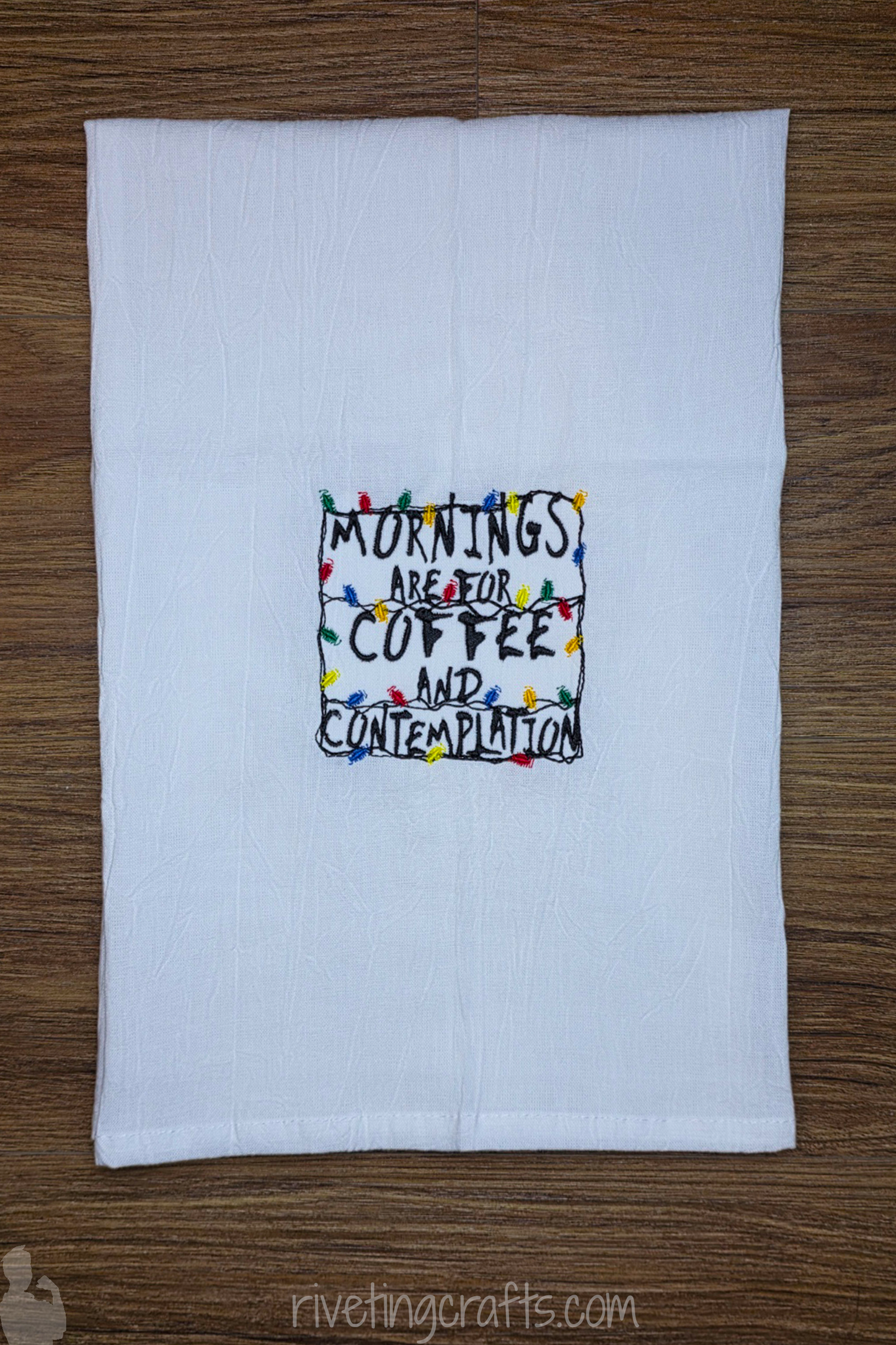 Coffee & Contemplation Kitchen Towel – Retro Alphabet Christmas Lights Home Decor