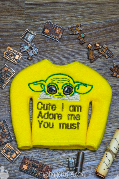 Funny Baby Alien Elf Sweater, Cute Little Green Space Scout Doll Clothing