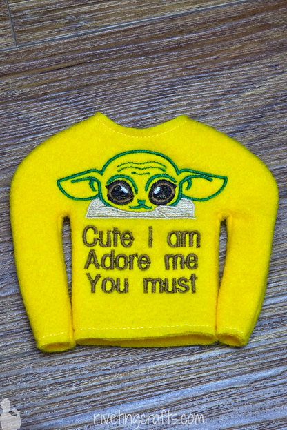 Funny Baby Alien Elf Sweater, Cute Little Green Space Scout Doll Clothing