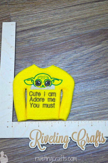 Funny Baby Alien Elf Sweater, Cute Little Green Space Scout Doll Clothing