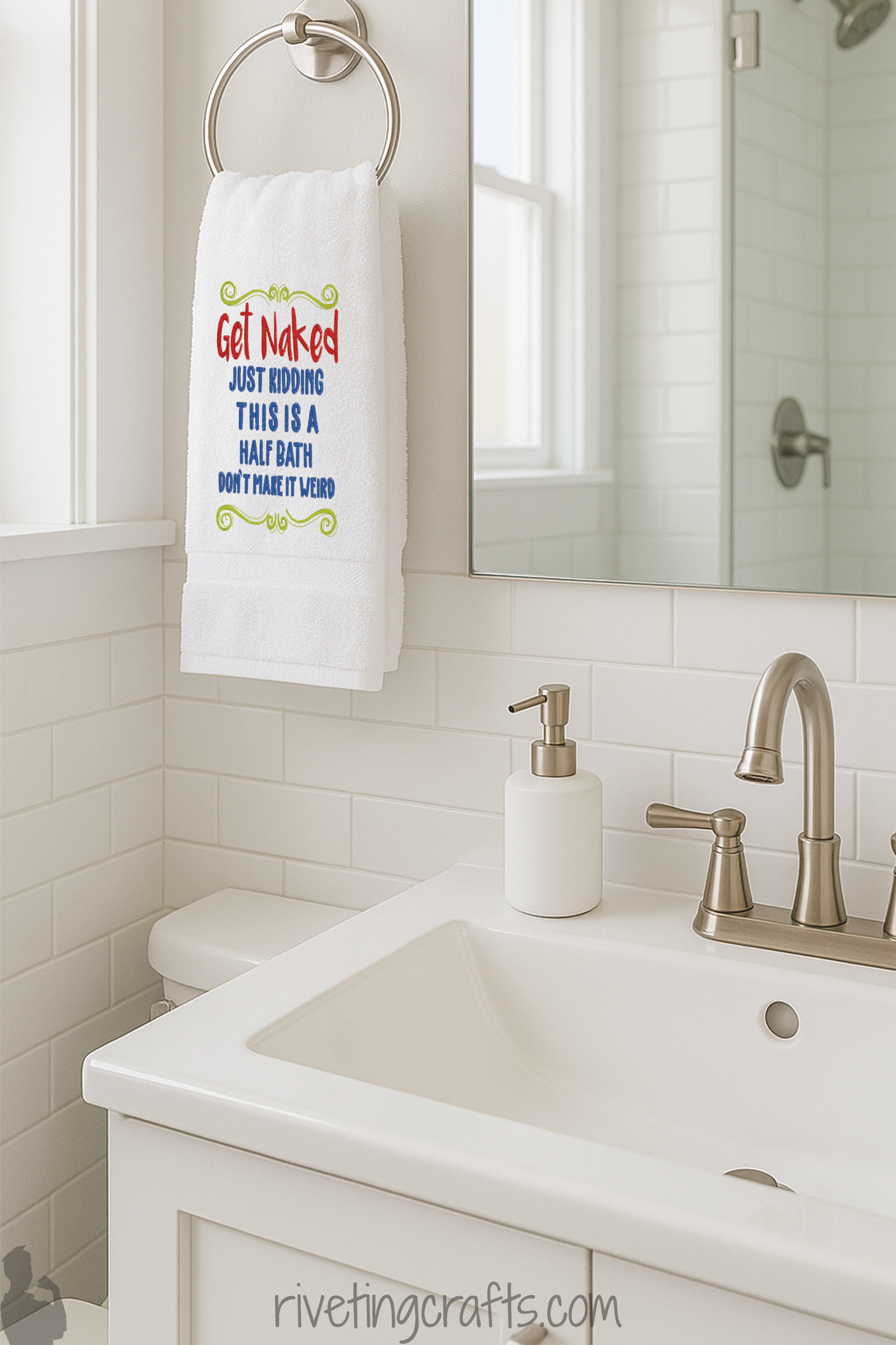 Funny Bathroom Hand Towel - "Get Naked Just Kidding This is a Half Bath"