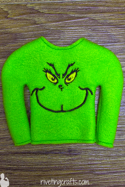 Sassy Grumpy Green Doll Sweater Miniature Surveillance Agent Clothing