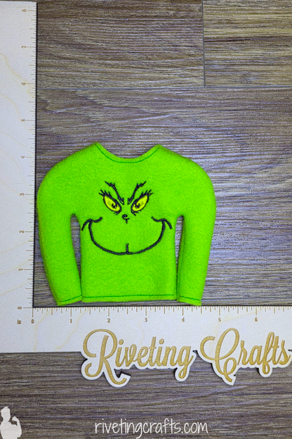 Sassy Grumpy Green Doll Sweater Miniature Surveillance Agent Clothing