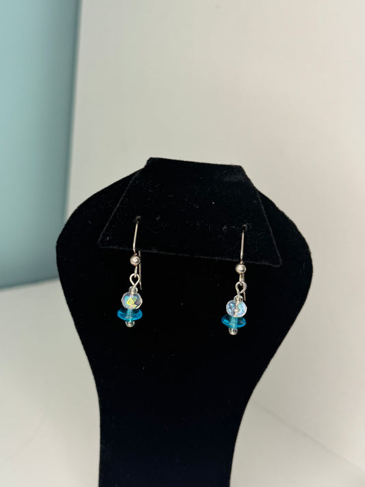 Ocean Glow Aqua Earrings – Iridescent Glass Boho Dangles