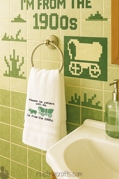 1900s Oregon Trail Wagon Hand Towel – Retro Funny Bathroom Decor