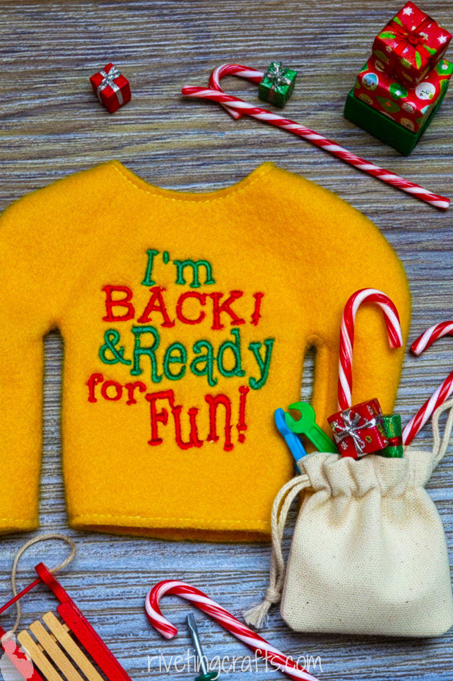"I'm Back" Elf Sweater, Doll Clothes for Christmas Fun and Mischief