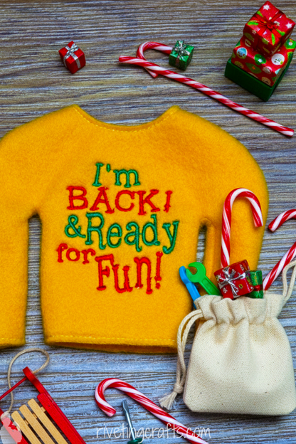 "I'm Back" Elf Sweater, Doll Clothes for Christmas Fun and Mischief