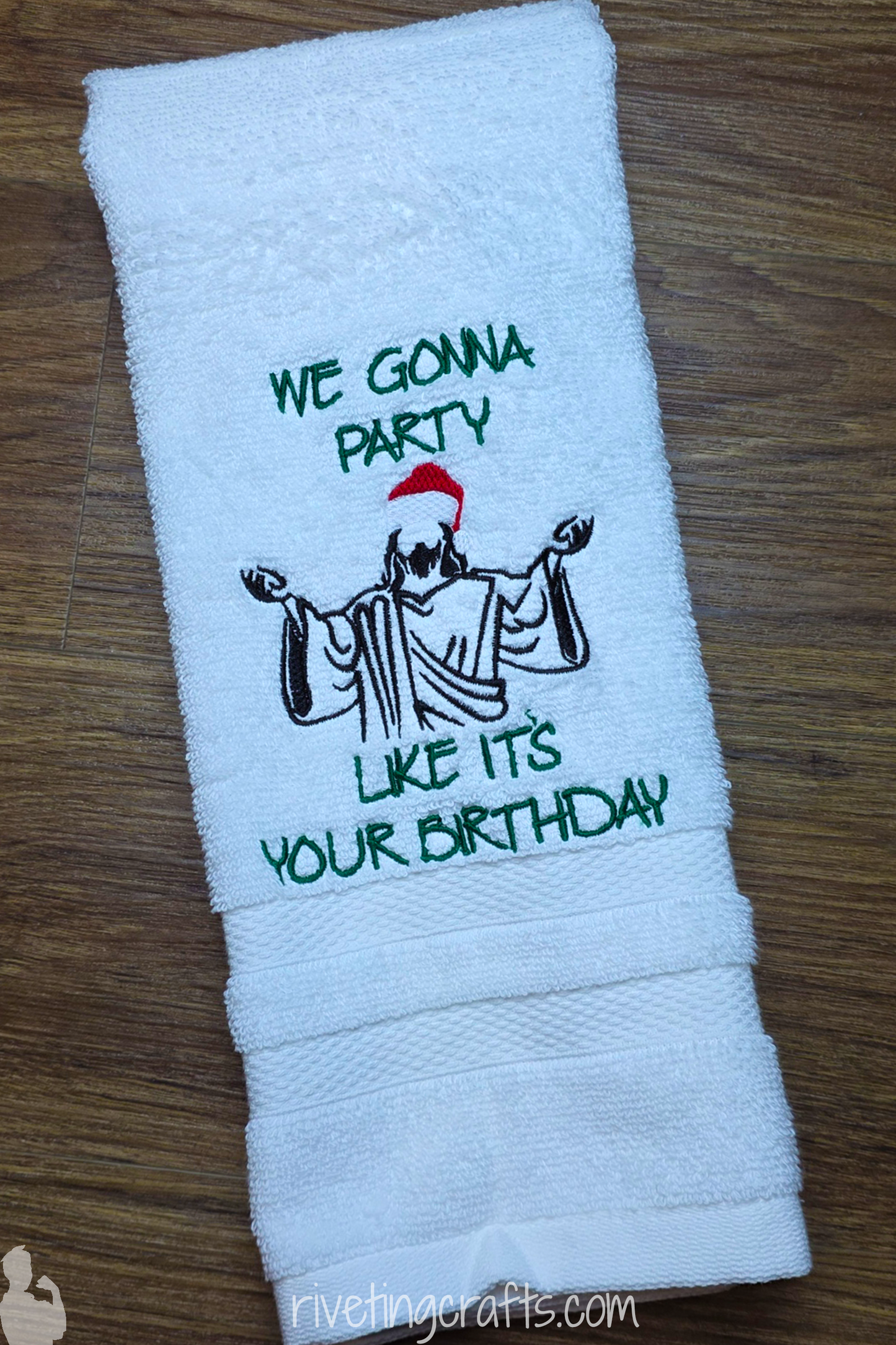 Funny Christmas Hand Towel - "We Gonna Party Like It's Your Birthday"