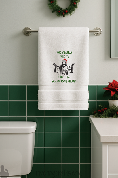 Funny Christmas Hand Towel - "We Gonna Party Like It's Your Birthday"