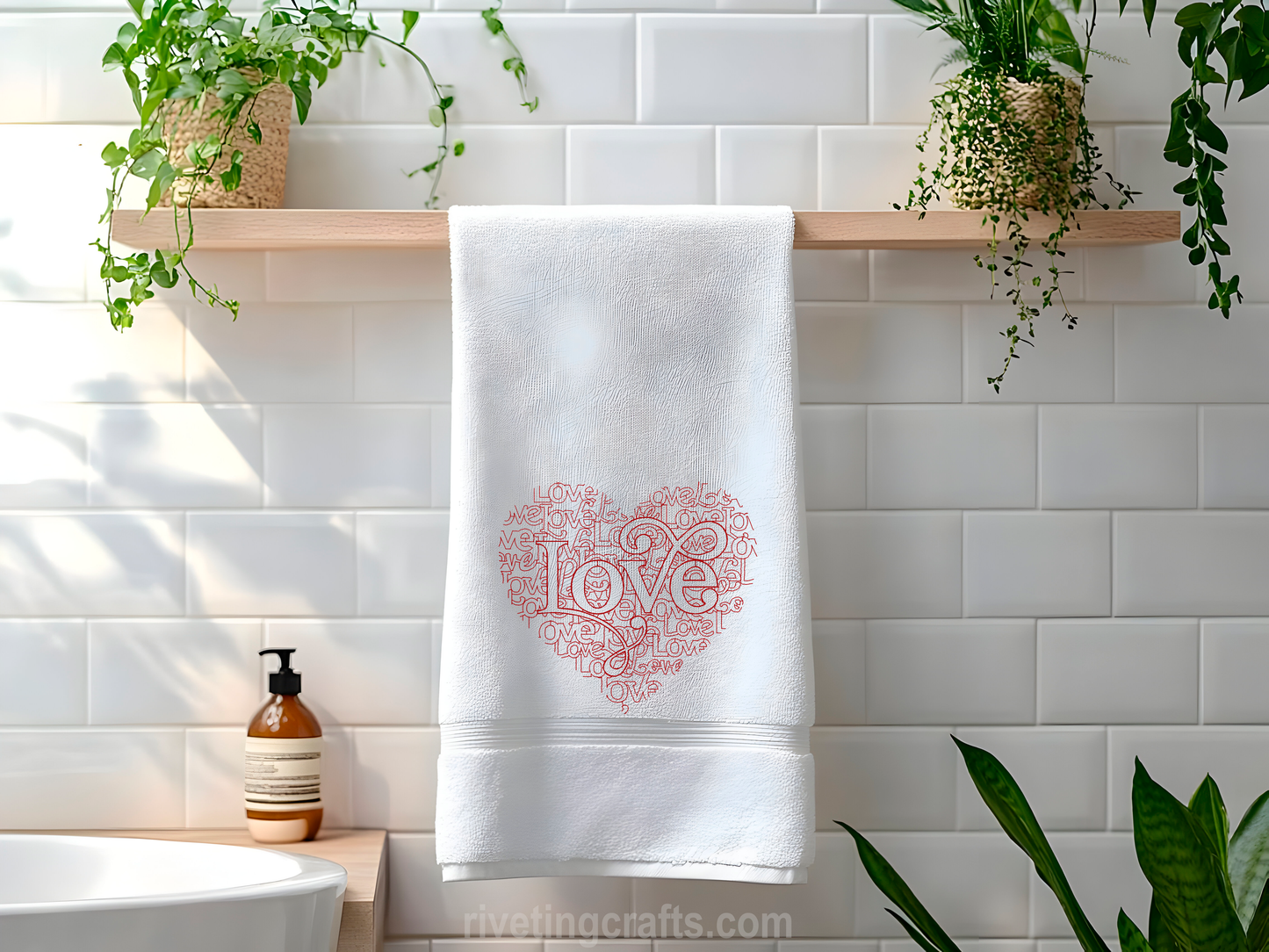 Love Heart Word Art Hand Towel