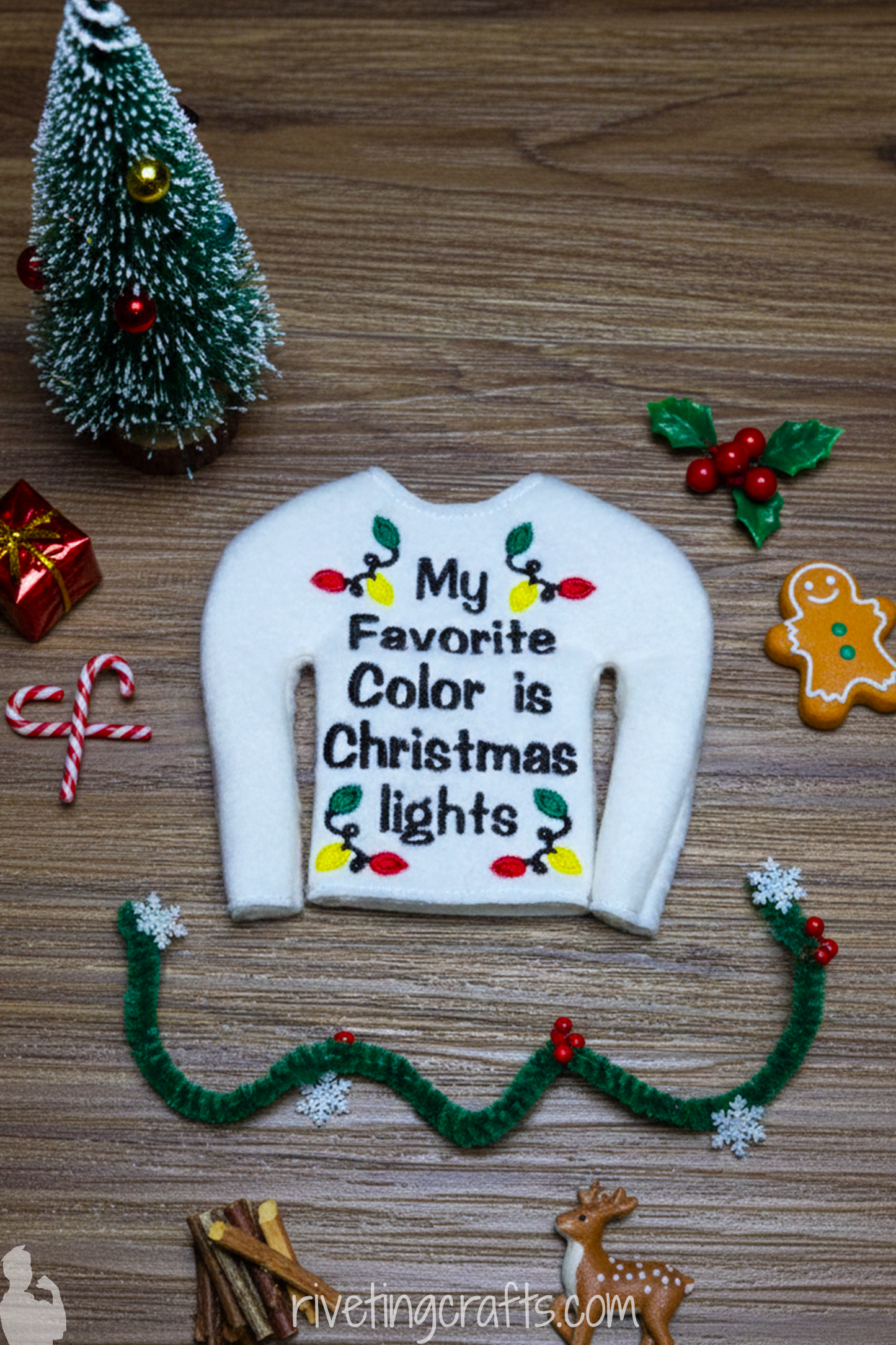 Sassy Christmas Lights Sweater for Holiday Scout - 12 inch Doll Clothes Prop Outfit