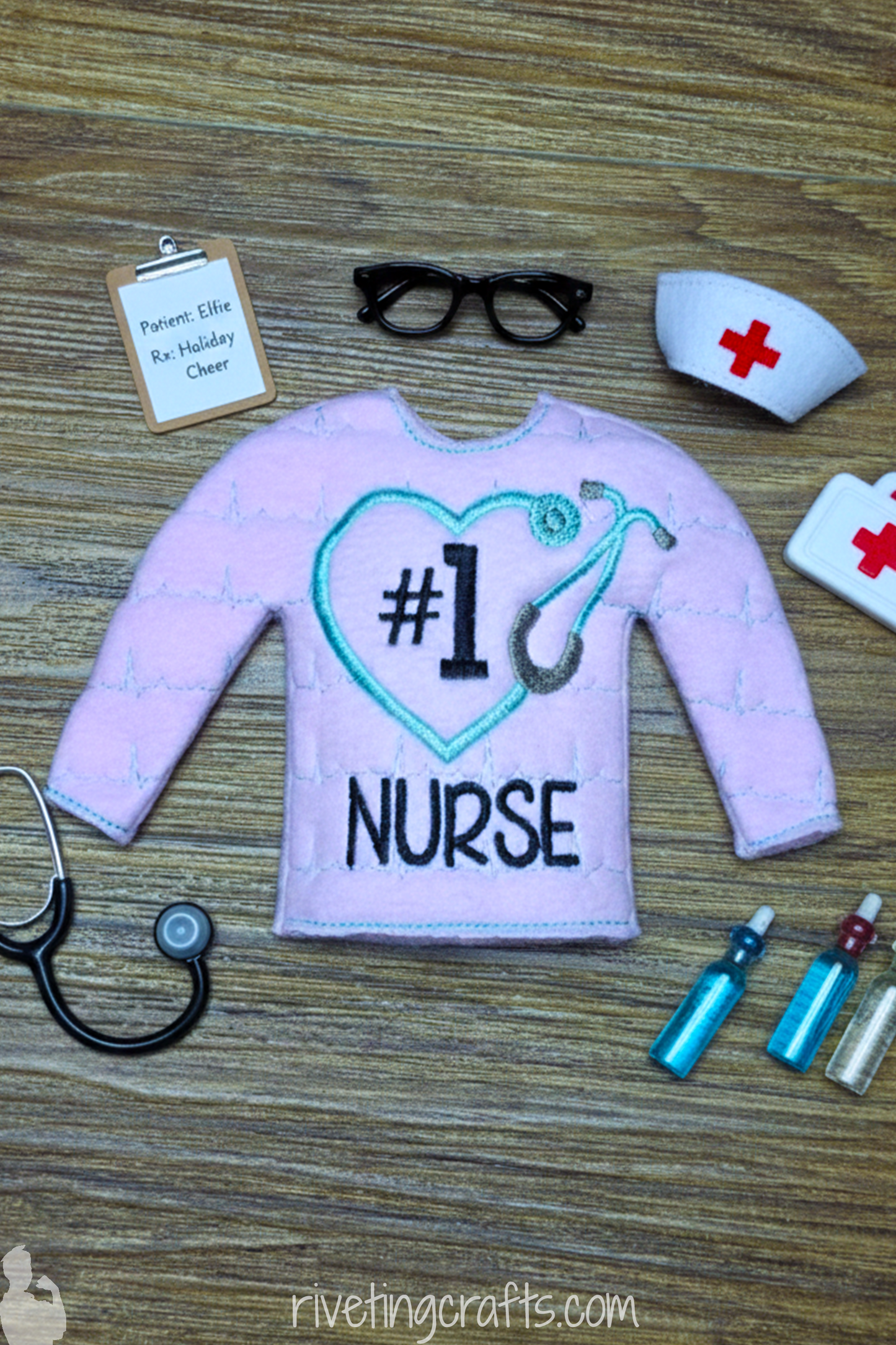 Funny Nurse Sweater for Elf Christmas Scout - Doll Clothes 12 inch Doll Size Prop