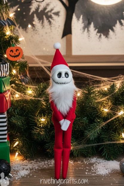 Skellington Face Christmas Elf, Unique Holiday Scout Decoration, Red or Green