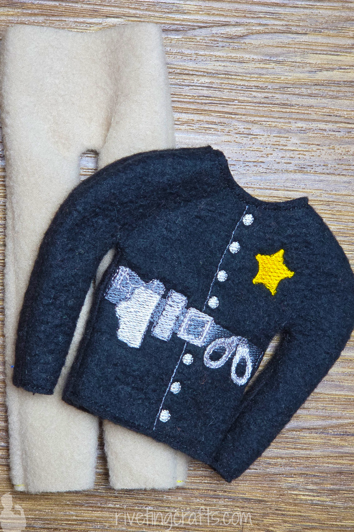 Funny Elf Sheriff Uniform with Embroidered Gold Star - Miniature Doll Christmas Costume Accessory