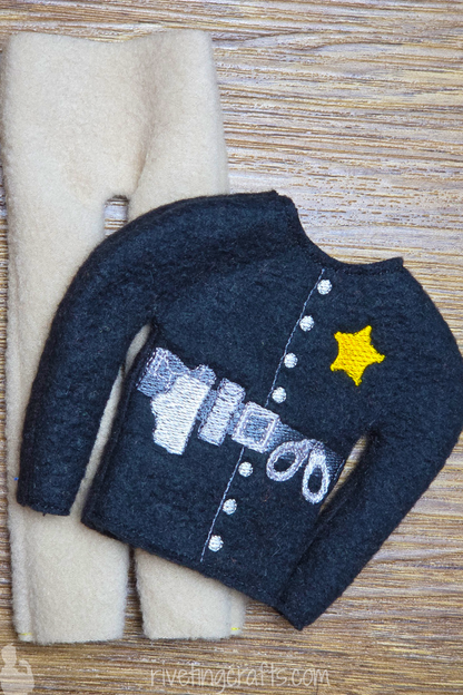 Funny Elf Sheriff Uniform with Embroidered Gold Star - Miniature Doll Christmas Costume Accessory