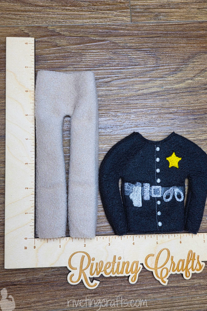 Funny Elf Sheriff Uniform with Embroidered Gold Star - Miniature Doll Christmas Costume Accessory