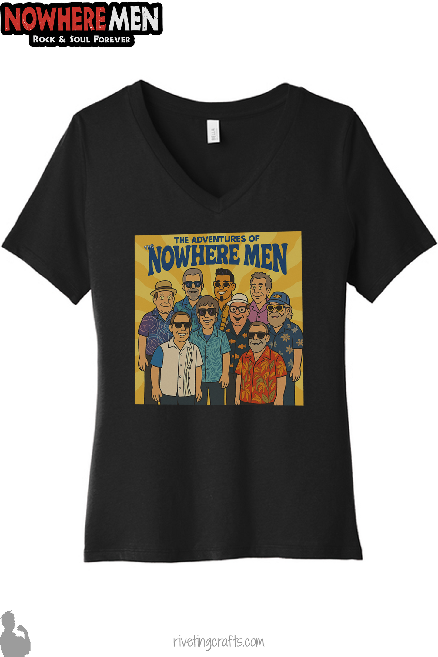 NoWhere Men Band T-Shirt in Black Cotton with choice of Graphic Design