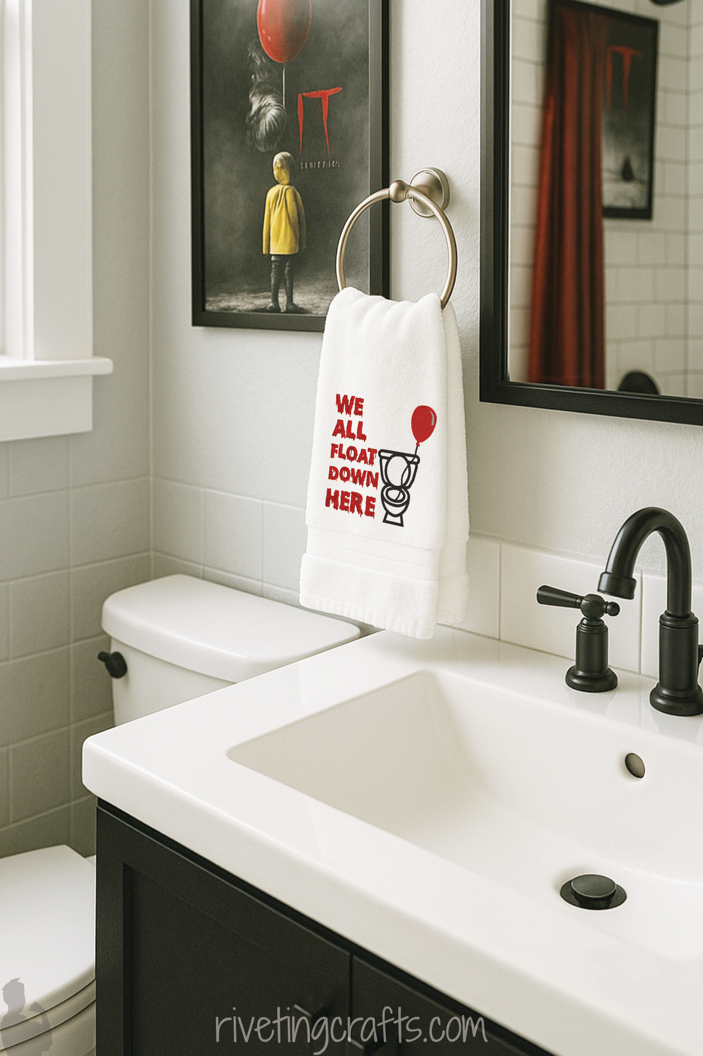 We All Float Down Here Hand Towel – Horror Bathroom Decor
