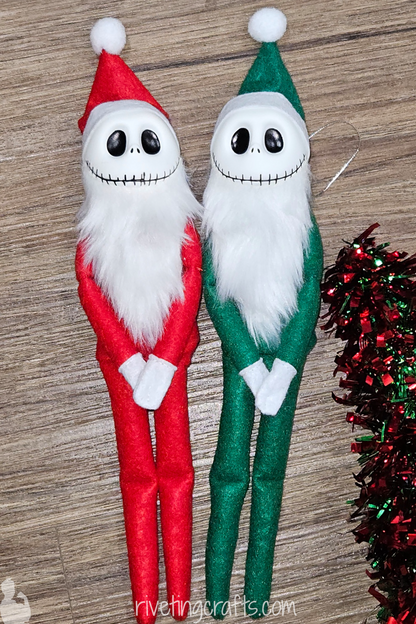 Skellington Face Christmas Elf, Unique Holiday Scout Decoration, Red or Green