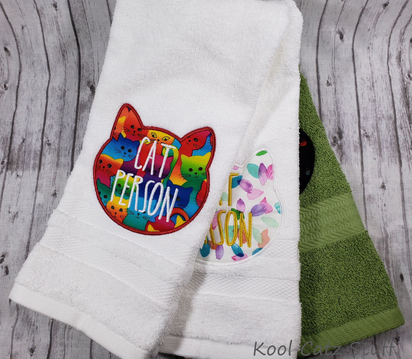 Cat Person Applique Hand Towel