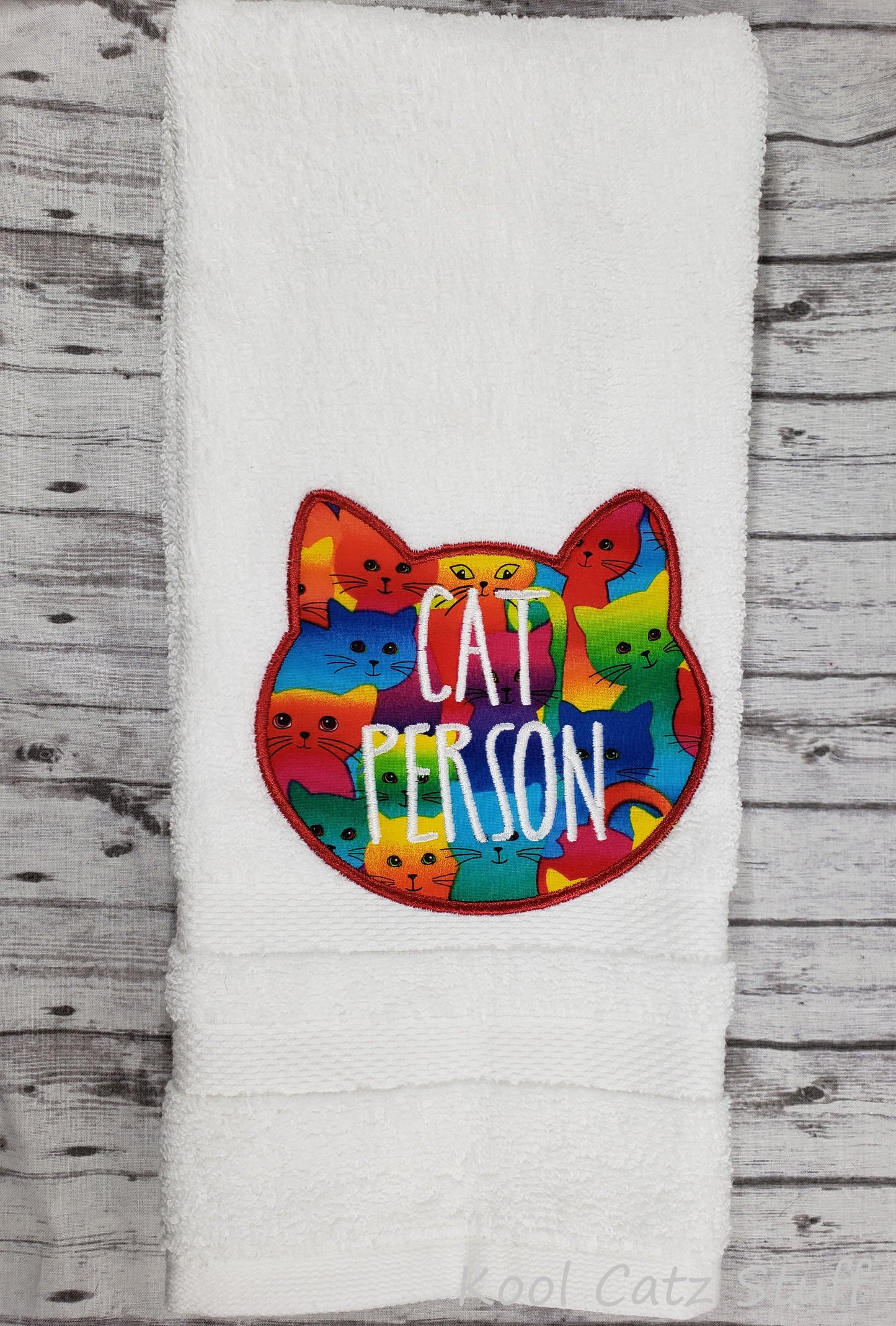 Cat Person Applique Hand Towel