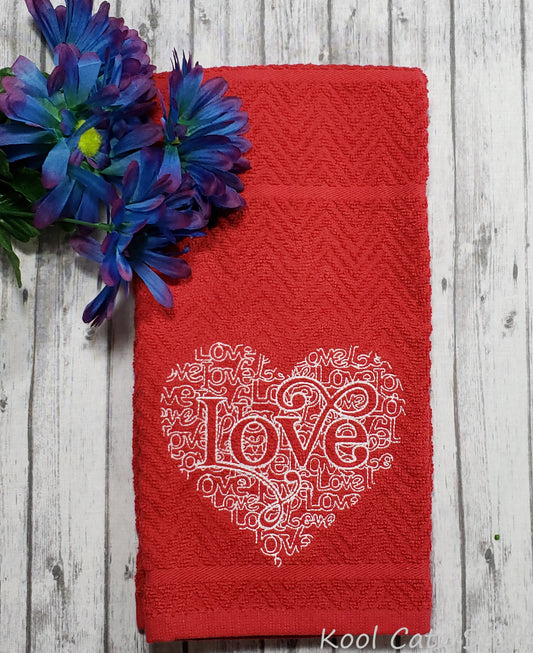 Love Heart Word Art Hand Towel