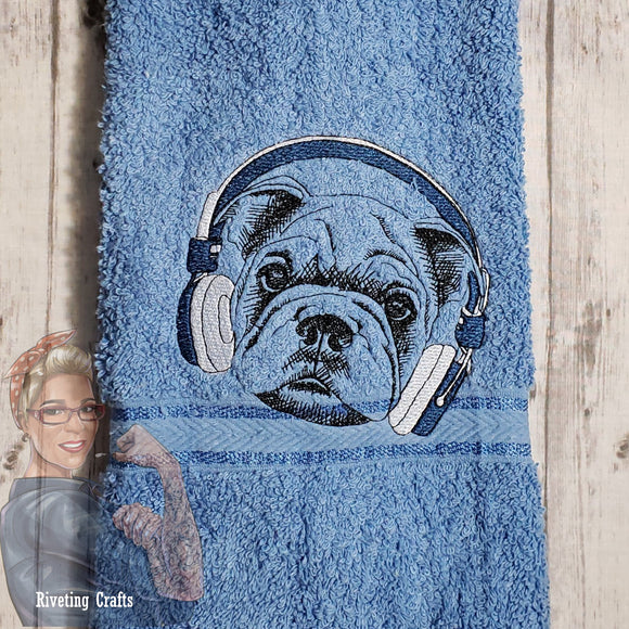 Pup with Headphones Hand Towel Design