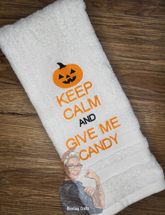 Keep Calm and Give Me Candy Halloween Hand Towel Design