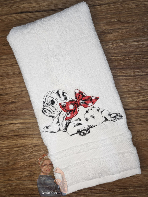 Puppy with Bow Hand Towel Design