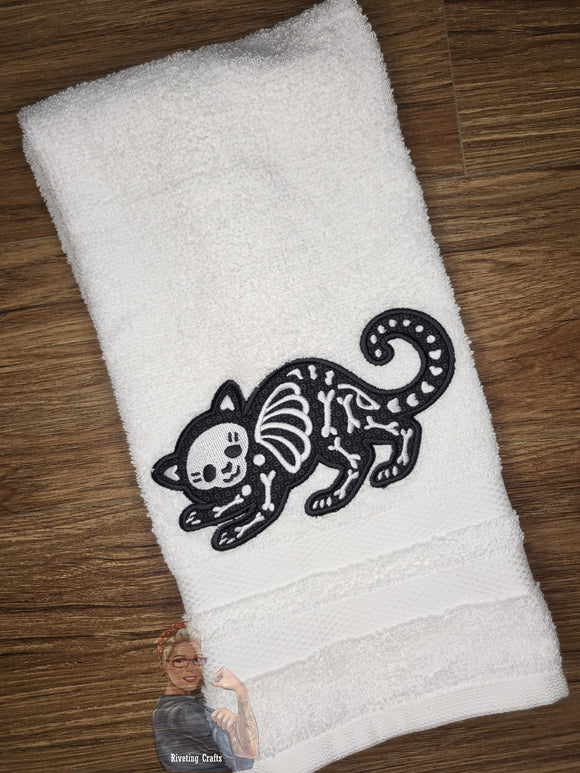 Skeleton Cat Hand Towel Design