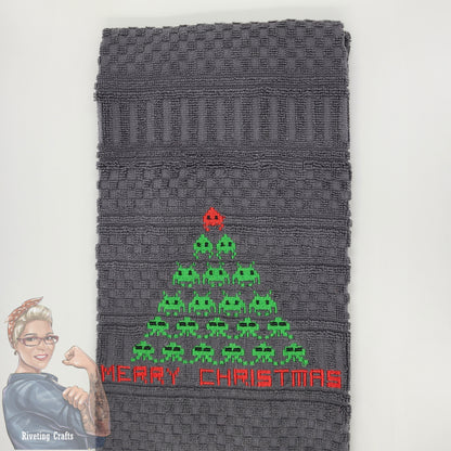 Space Invaders Christmas Tree Hand Towel