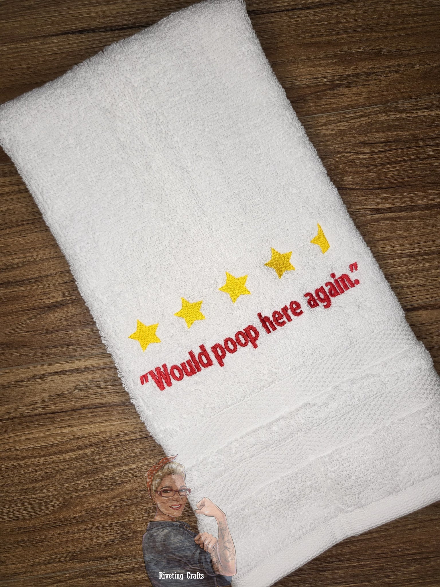 Embroidered Bathroom Hand Towel, Have a Nice Poop, White Towel